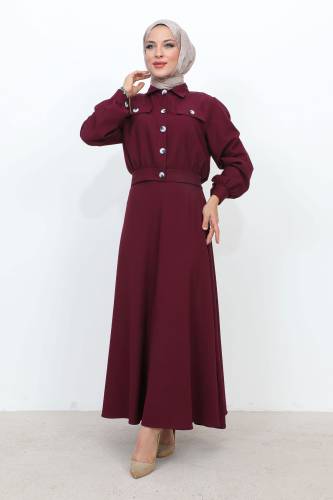 Beli Büzgülü Cepli Etekli Takım TSD231201 Mürdüm - 1