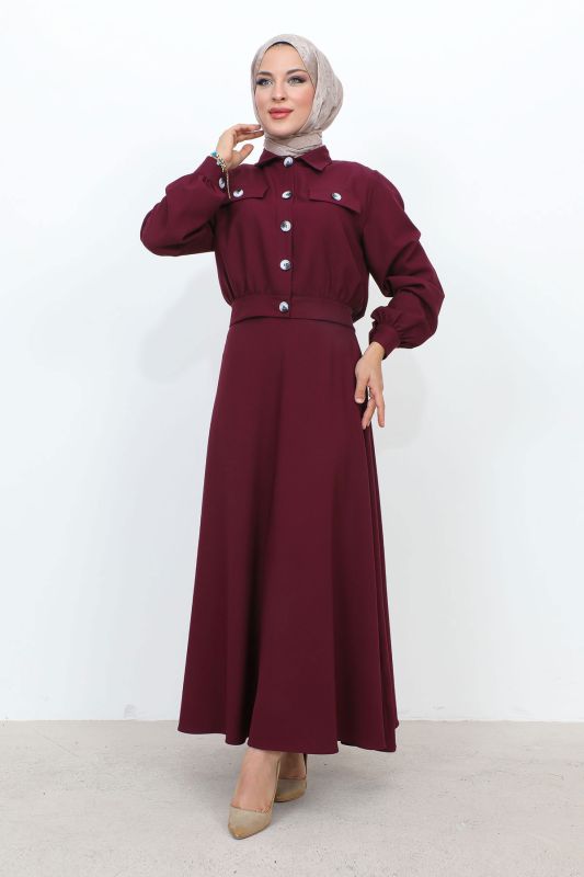 Beli Büzgülü Cepli Etekli Takım TSD231201 Mürdüm - 1