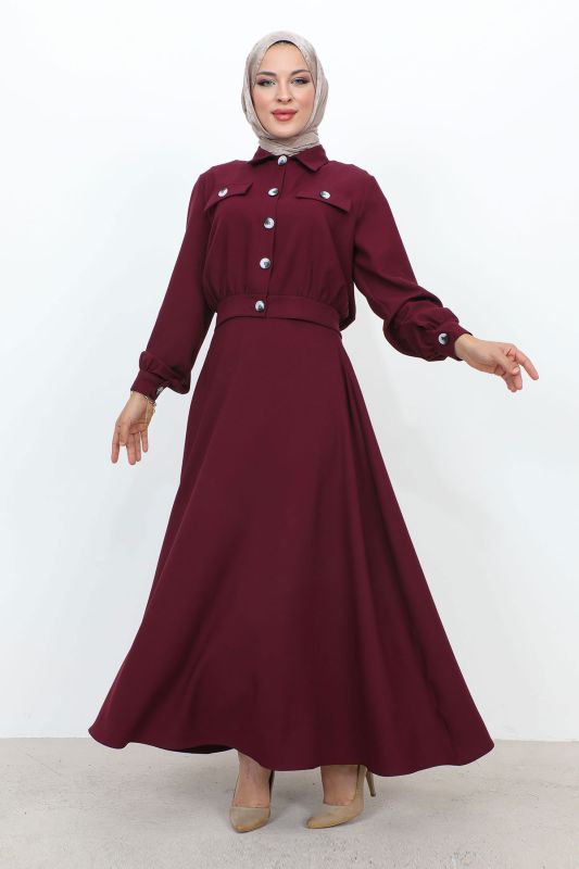 Beli Büzgülü Cepli Etekli Takım TSD231201 Mürdüm - 3