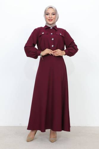 Beli Büzgülü Cepli Etekli Takım TSD231201 Mürdüm - 4