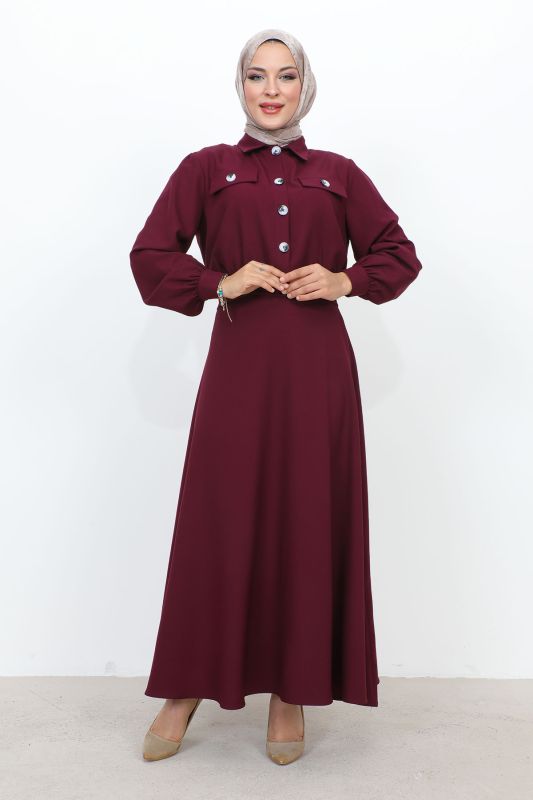 Beli Büzgülü Cepli Etekli Takım TSD231201 Mürdüm - 4