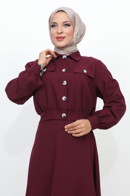 Beli Büzgülü Cepli Etekli Takım TSD231201 Mürdüm - 2