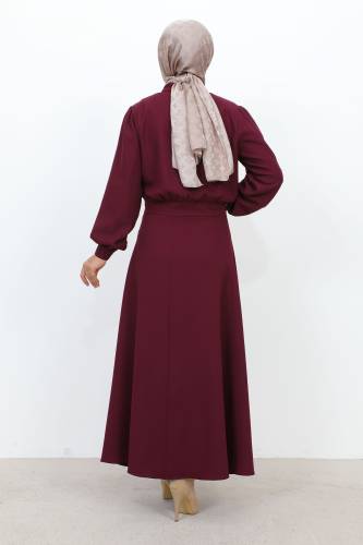 Beli Büzgülü Cepli Etekli Takım TSD231201 Mürdüm - 5