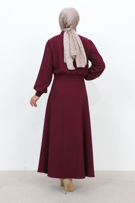 Beli Büzgülü Cepli Etekli Takım TSD231201 Mürdüm - 5