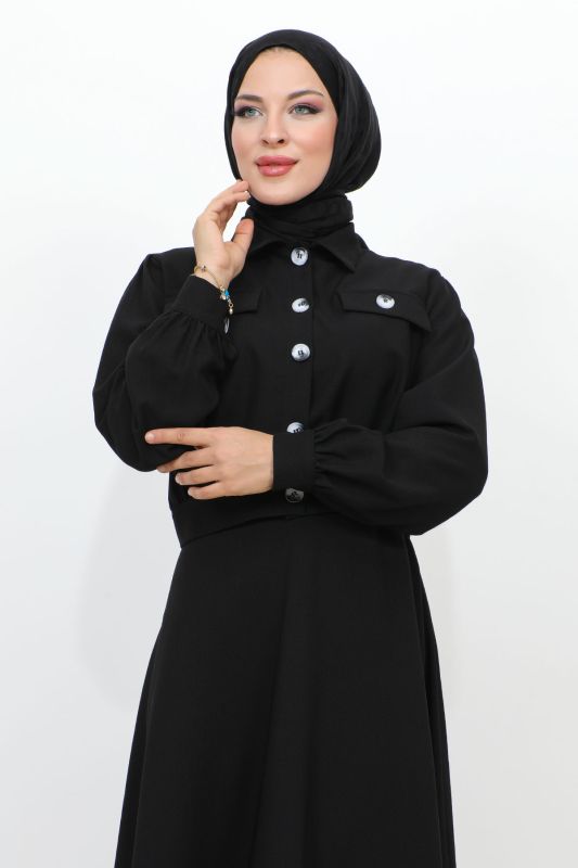 Beli Büzgülü Cepli Etekli Takım TSD231201 Siyah - 2