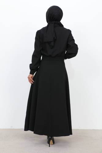 Beli Büzgülü Cepli Etekli Takım TSD231201 Siyah - 5