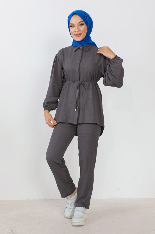 Beli İp Detaylı İkili Takım TSD230922 Füme - 1