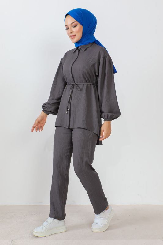 Beli İp Detaylı İkili Takım TSD230922 Füme - 4