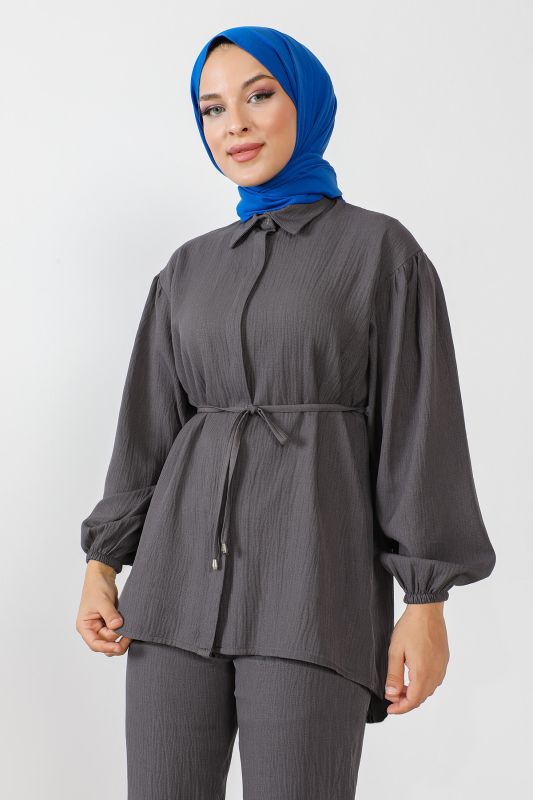 Beli İp Detaylı İkili Takım TSD230922 Füme - 2