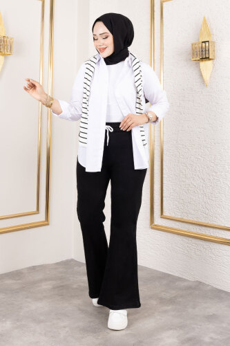 Beli İpli İspanyol Paça Kot Pantolon TSD250107 Siyah 