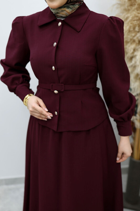 Beli Kemerli Etekli Takım TSD260150 Bordo - 4