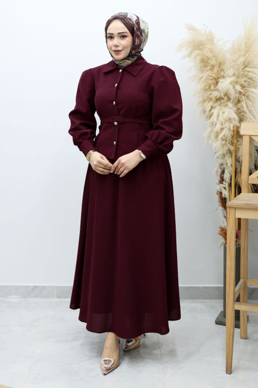Beli Kemerli Etekli Takım TSD260150 Bordo - 5
