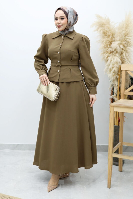 Beli Kemerli Etekli Takım TSD260150 Haki - 1