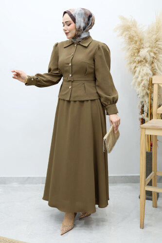 Beli Kemerli Etekli Takım TSD260150 Haki - 3