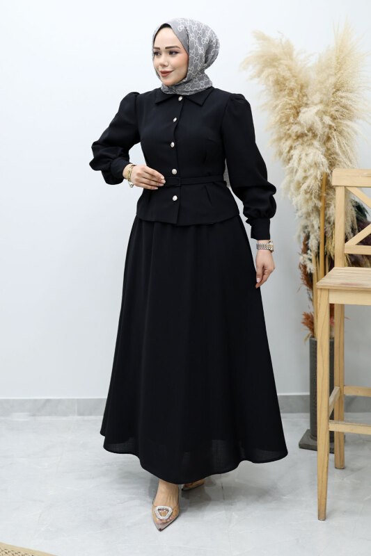 Beli Kemerli Etekli Takım TSD260150 Siyah - 1