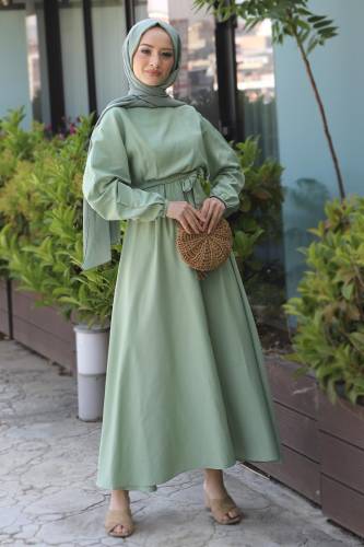 Beli Kuşaklı Elbise TSD220313 Mint Yeşili 
