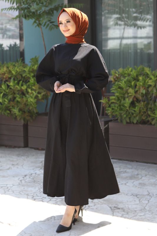 Beli Kuşaklı Elbise TSD220313 Siyah - 4