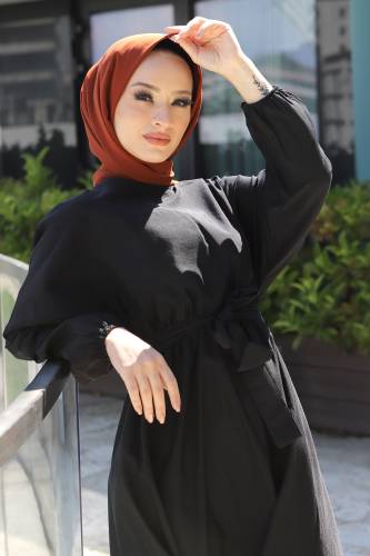 Beli Kuşaklı Elbise TSD220313 Siyah - 3