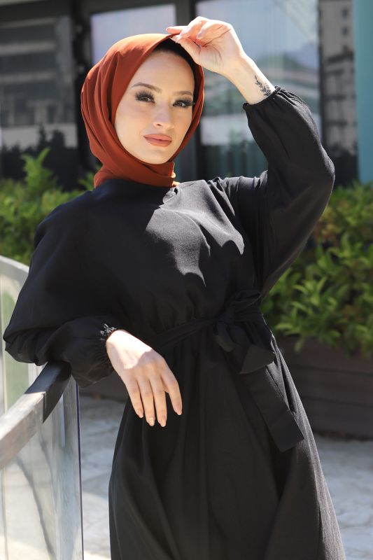 Beli Kuşaklı Elbise TSD220313 Siyah - 3