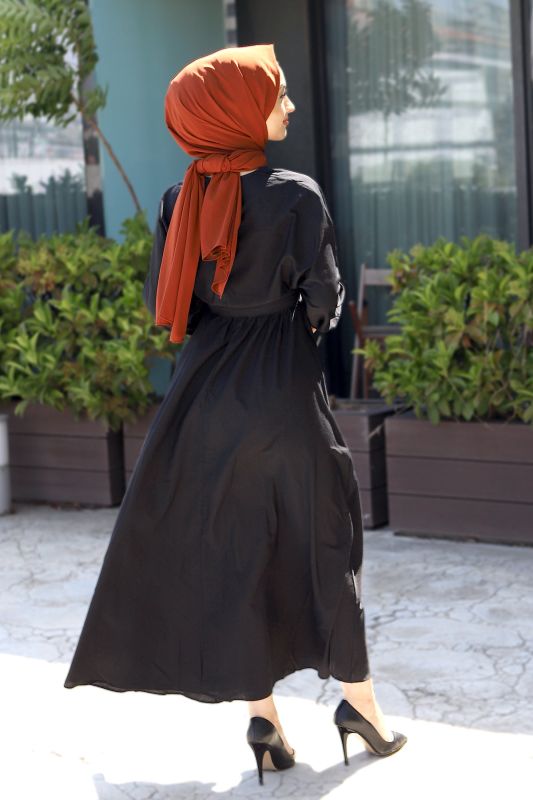 Beli Kuşaklı Elbise TSD220313 Siyah - 5