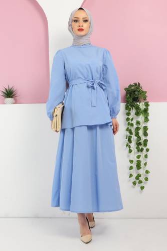 Beli Kuşaklı Etekli Takım TSD220410 Bebe Mavisi 