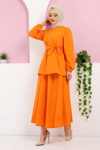 Beli Kuşaklı Etekli Takım TSD220410 Turuncu 