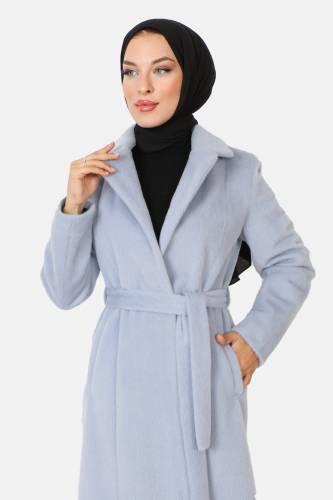 Beli Kuşaklı Fox Kaban TSD230917 Mavi - Tesettür Dünyası (1)