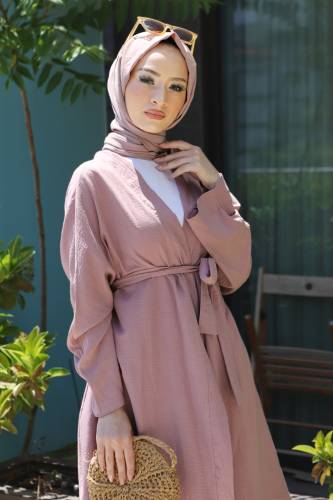 Beli Kuşaklı Kimono TSD220521 Pudra - Tesettür Dünyası (1)