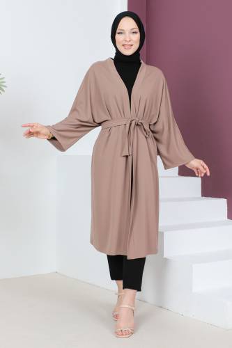 Beli Kuşaklı Kimono TSD230617 Vizon 