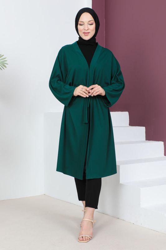 Beli Kuşaklı Kimono TSD230617 Zümrüt - Tesettür Dünyası