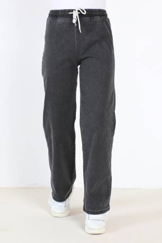Beli Lastikli Bol Paça Kot Pantolon TSD22045 Antrasit - Tesettür Dünyası