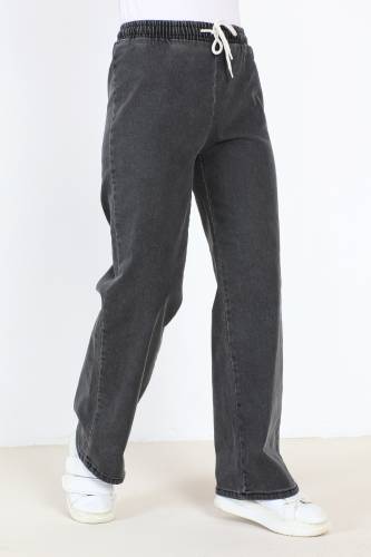 Beli Lastikli Bol Paça Kot Pantolon TSD22045 Antrasit - 4