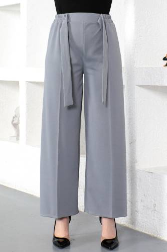 Beli Lastikli Bol Paça Pantolon TSD230109 Gri - 3