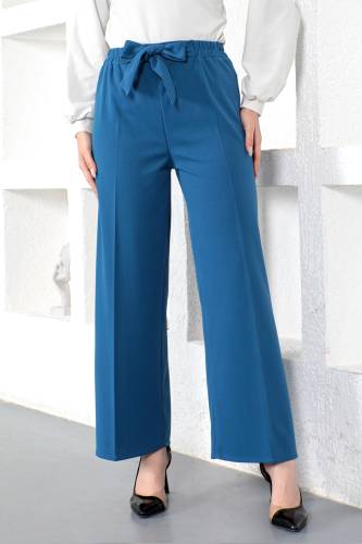 Beli Lastikli Bol Paça Pantolon TSD230109 İndigo 