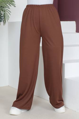 Beli Lastikli Bol Paça Pantolon TSD230514 Kahverengi - Tesettür Dünyası (1)