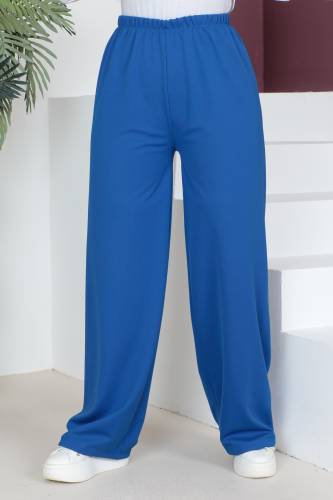 Beli Lastikli Bol Paça Pantolon TSD230514 Saks Mavisi - Tesettür Dünyası (1)