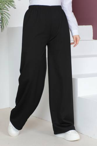 Beli Lastikli Bol Paça Pantolon TSD230514 Siyah - Tesettür Dünyası (1)