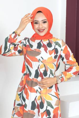 Beli Lastikli Elbise TSD230601 Sarı - 3