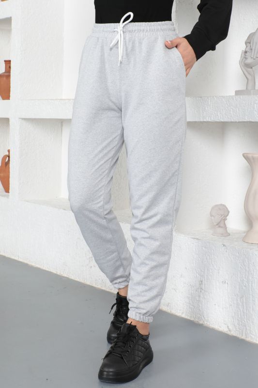 Beli Lastikli Eşofman Altı TSD230344 Gri - Tesettür Dünyası