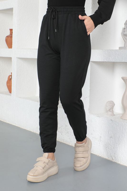 Beli Lastikli Eşofman Altı TSD230344 Siyah - Tesettür Dünyası (1)