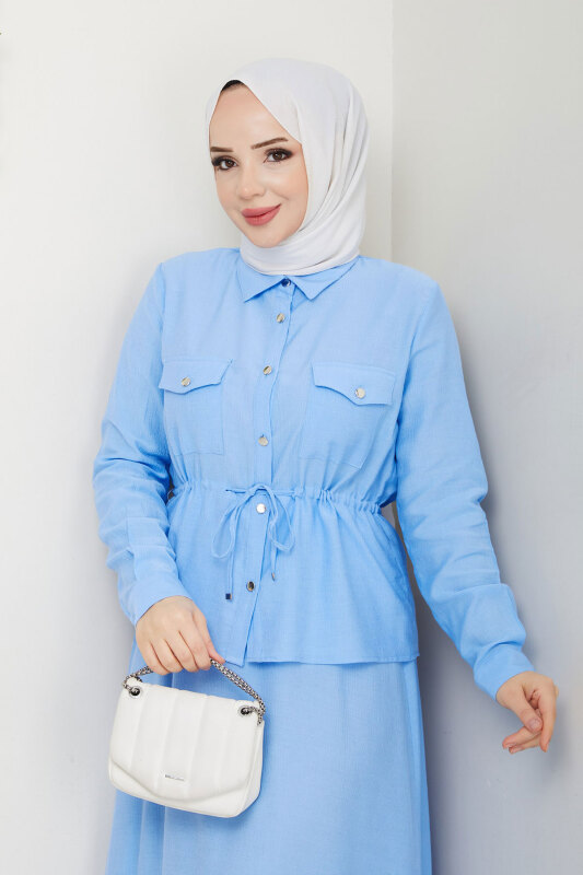 Beli Lastikli Etekli Takım TSD250164 Bebe Mavisi - 2