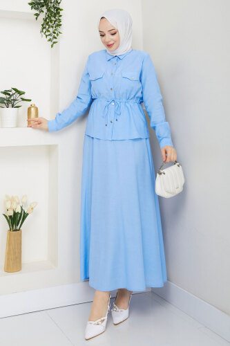 Beli Lastikli Etekli Takım TSD250164 Bebe Mavisi - 3