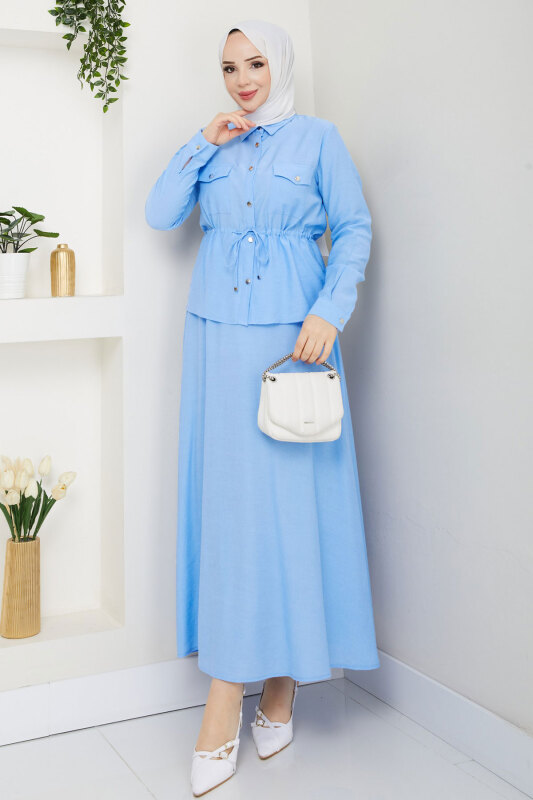 Beli Lastikli Etekli Takım TSD250164 Bebe Mavisi - 4