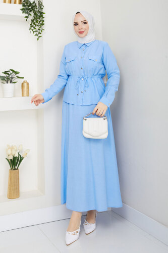 Beli Lastikli Etekli Takım TSD250164 Bebe Mavisi - 1