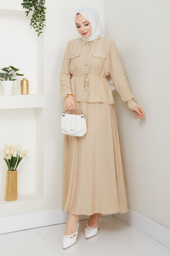 Beli Lastikli Etekli Takım TSD250164 Bej 