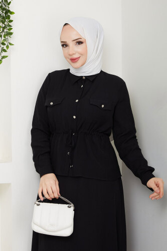 Beli Lastikli Etekli Takım TSD250164 Siyah - Tesettür Dünyası (1)
