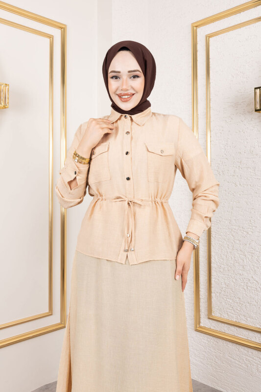 Beli Lastikli Etekli Takım TSD250192 Bej - 2
