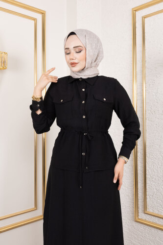 Beli Lastikli Etekli Takım TSD250192 Siyah - Tesettür Dünyası (1)