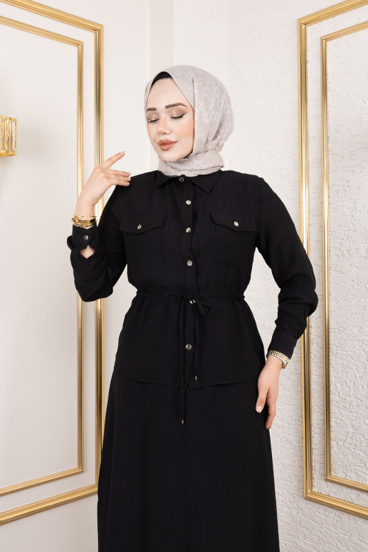 Beli Lastikli Etekli Takım TSD250192 Siyah - 2
