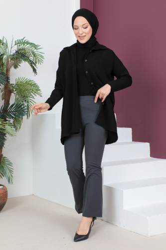 Beli Lastikli İspanyol Paça Pantolon TSD230237 Füme - Tesettür Dünyası (1)